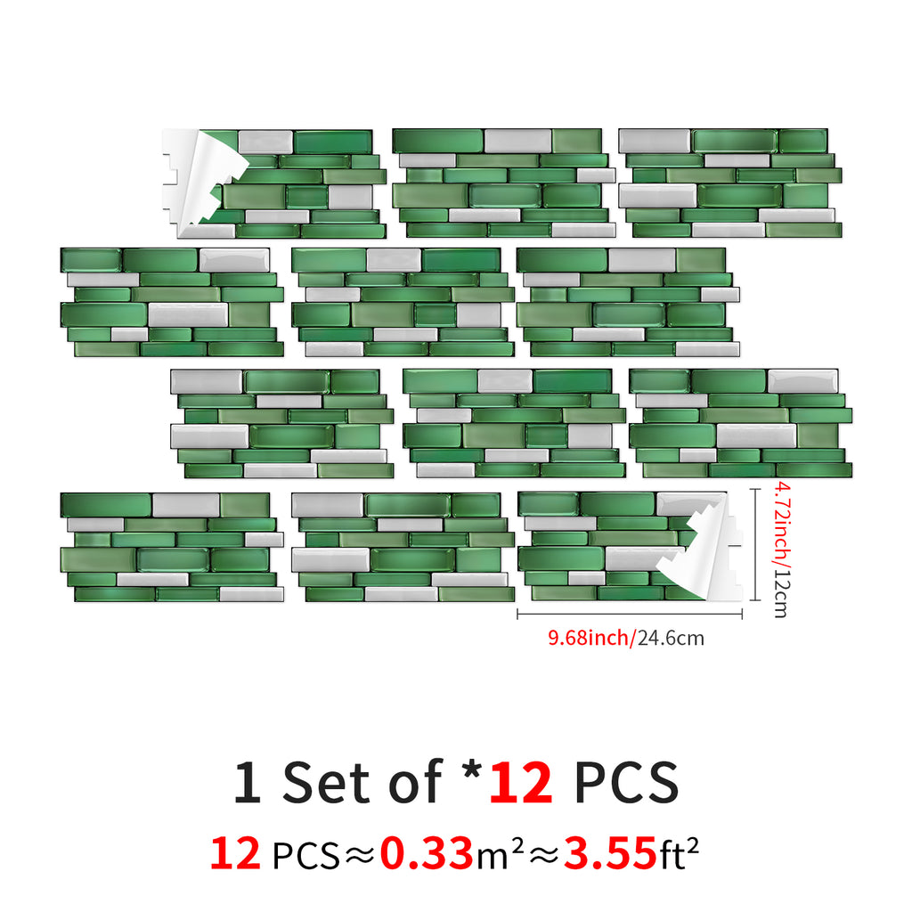 Linear Mosaic Tile Stickers - Emerald Green - High Gloss Crystal Film