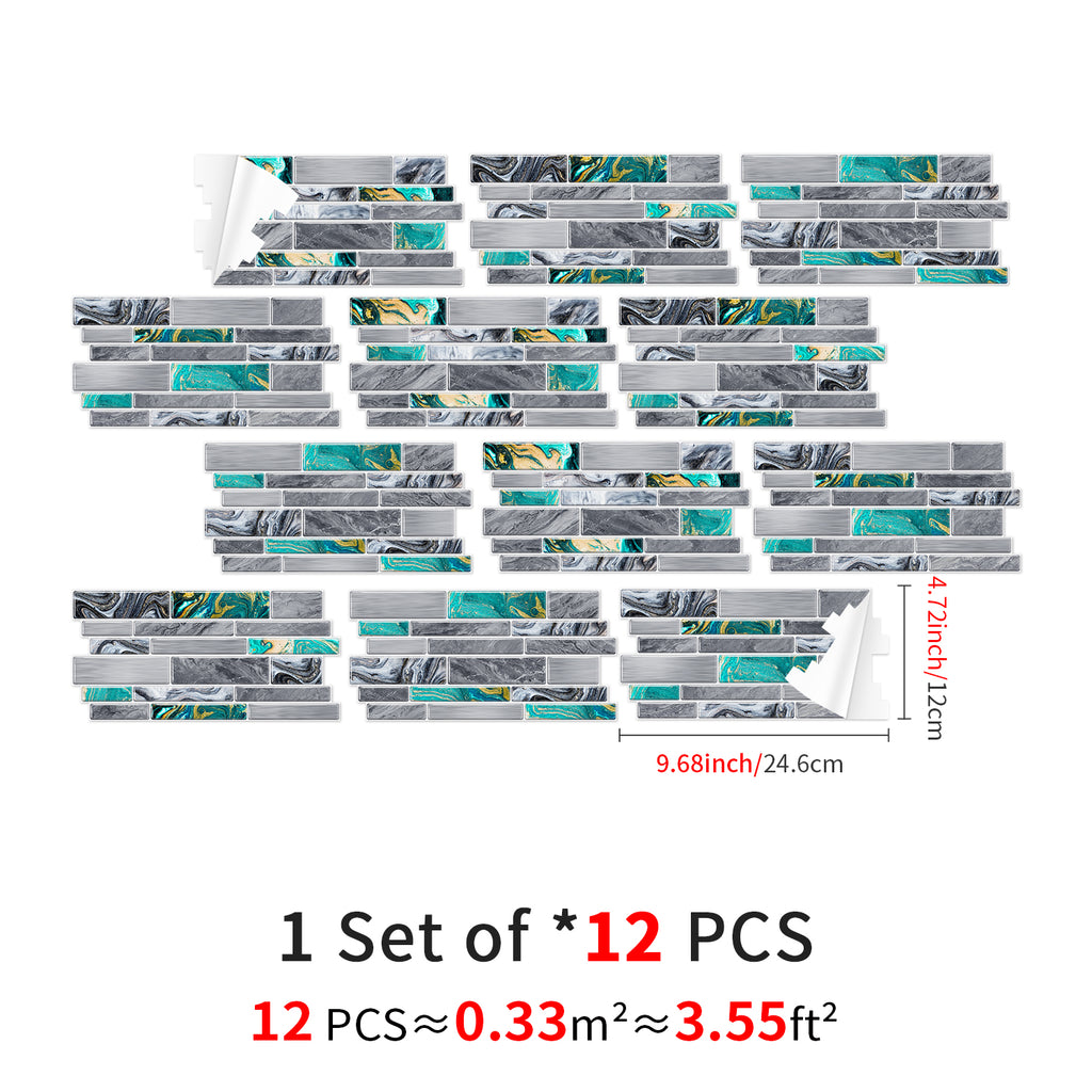 Linear Mosaic Tile Stickers - Cyan Gray - High Gloss Crystal Film