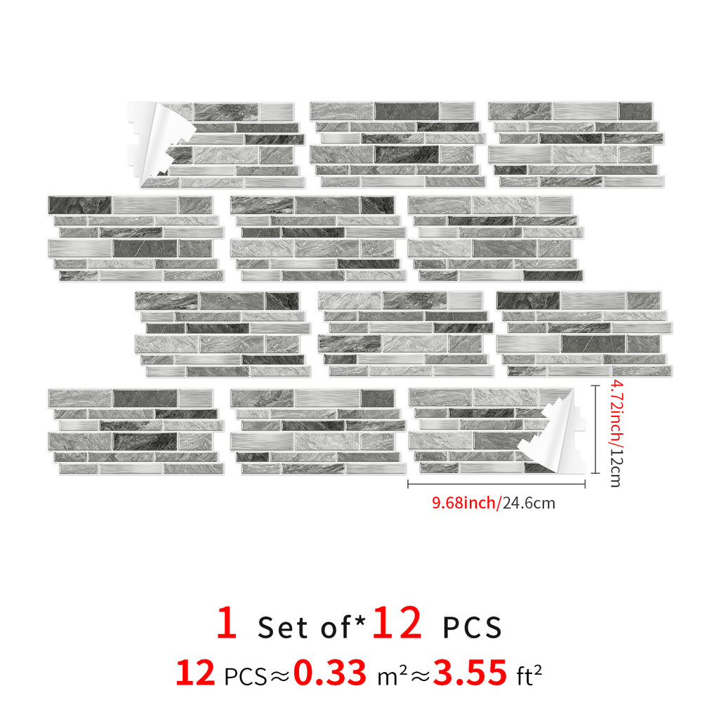 Linear Mosaic Tile Stickers - Gray & White - High Gloss Crystal Film
