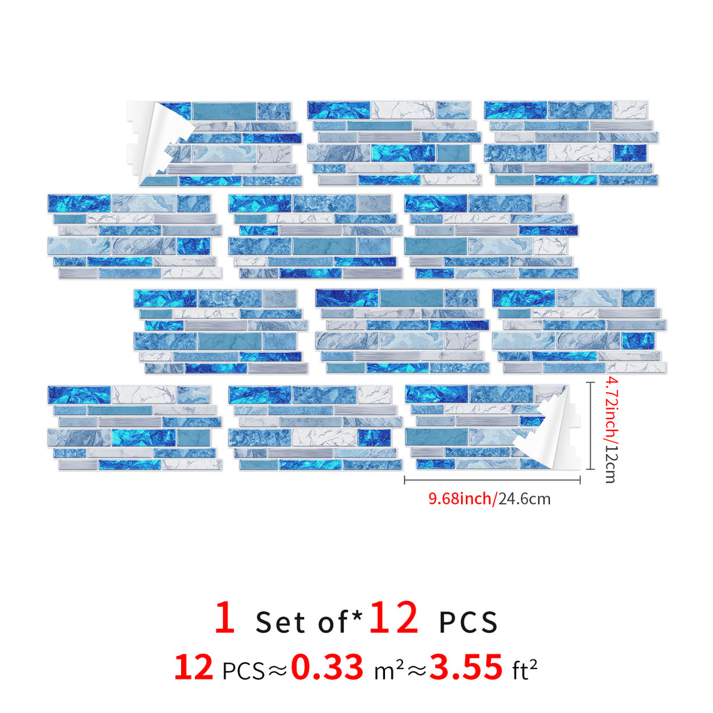 Linear Mosaic Tile Stickers - Blue & White - High Gloss Crystal Film