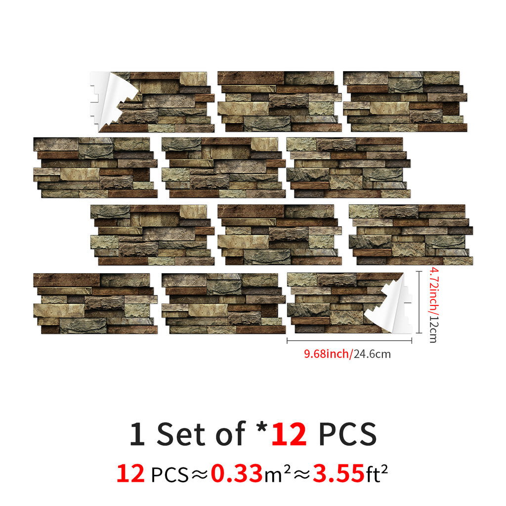 Linear Mosaic Tile Stickers - Brown Brick - High Gloss Crystal Film