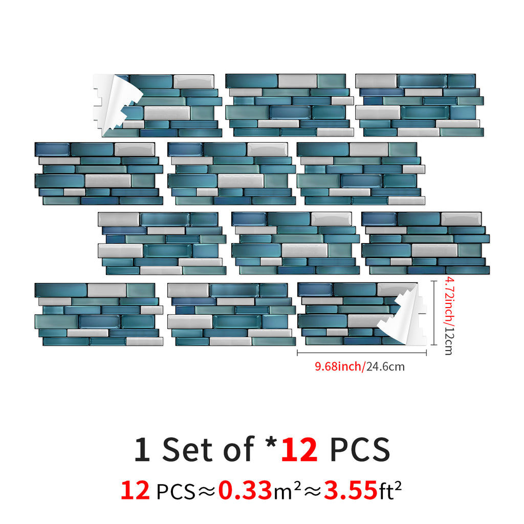 Linear Mosaic Tile Stickers - Lake Blue - High Gloss Crystal Film