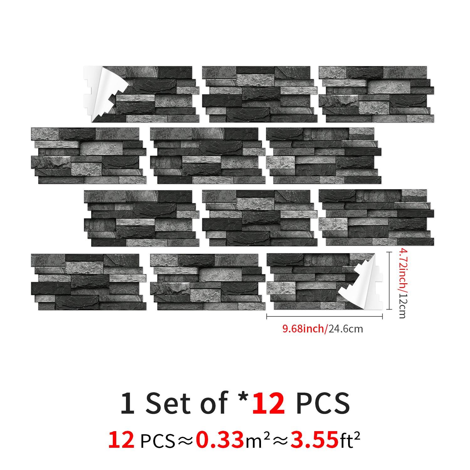 Linear Mosaic Tile Stickers - Charcoal Black - High Gloss Crystal Film