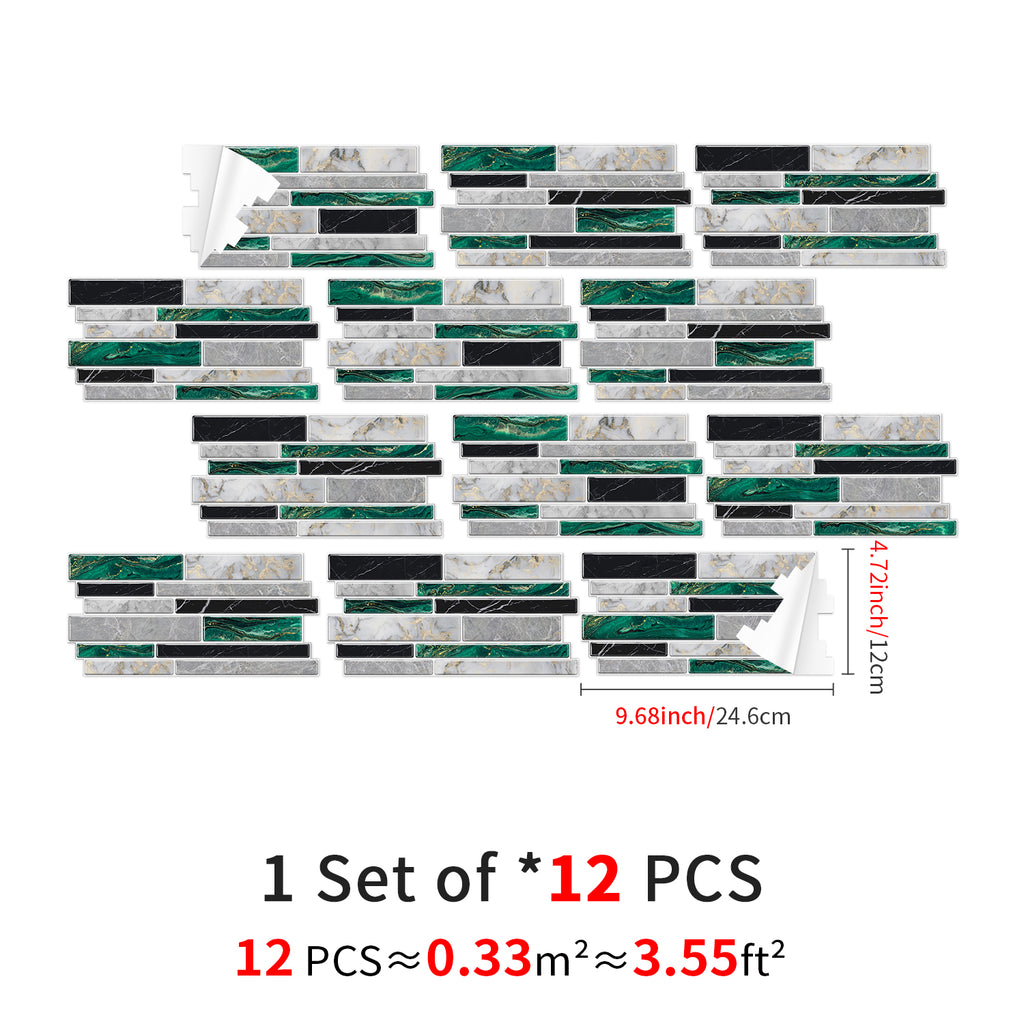 Linear Mosaic Tile Stickers - Gray Green - High Gloss Crystal Film
