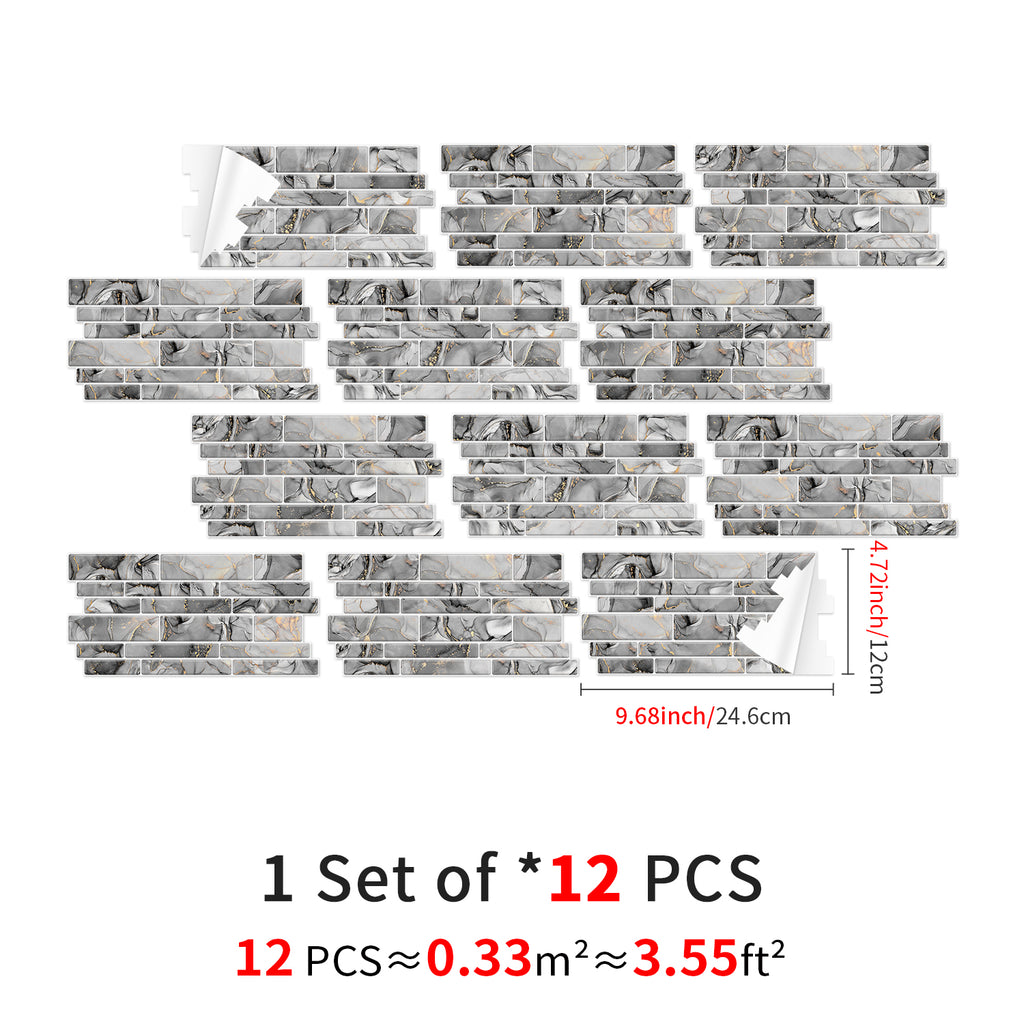 Linear Mosaic Tile Stickers - Rock Gray - High Gloss Crystal Film