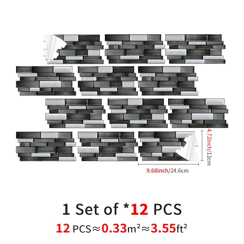 Linear Mosaic Tile Stickers - Black Stone - High Gloss Crystal Film