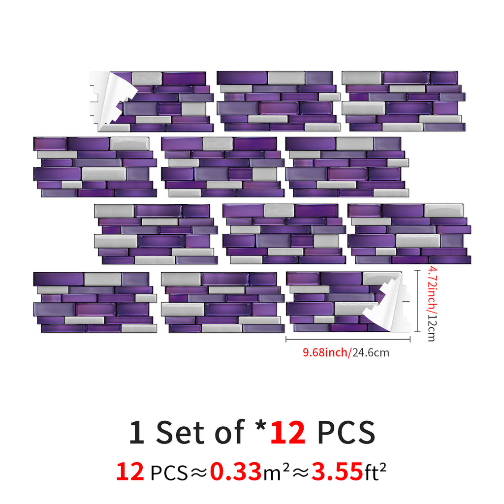 Linear Mosaic Tile Stickers - Purple Stone - High Gloss Crystal Film