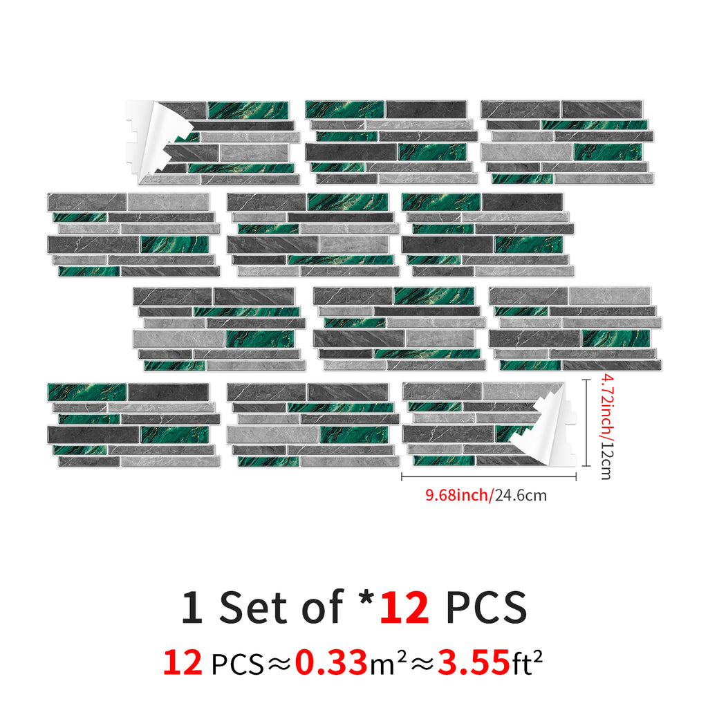 Linear Mosaic Tile Stickers - Green Stone - High Gloss Crystal Film