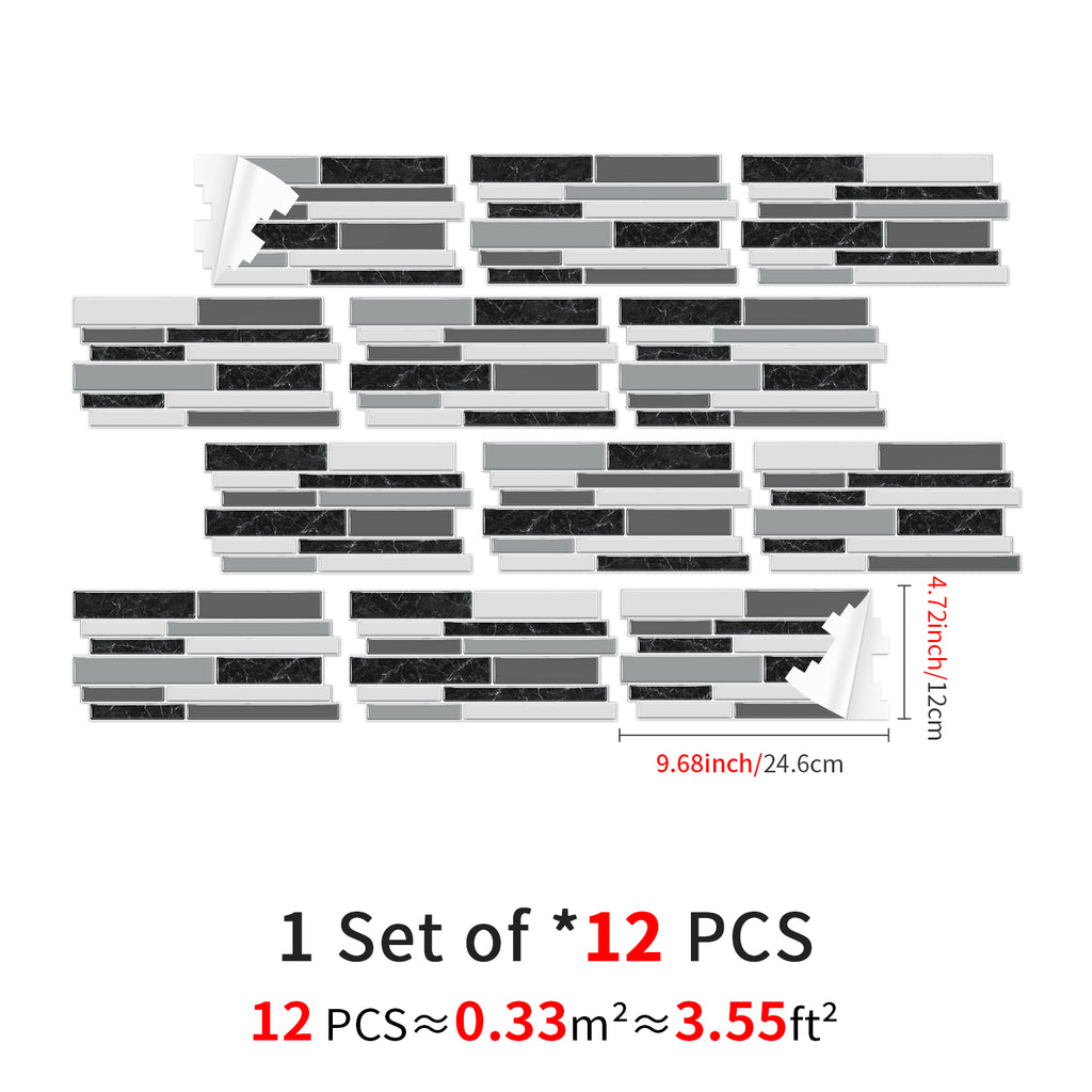 Linear Mosaic Tile Stickers - Gray Black - High Gloss Crystal Film