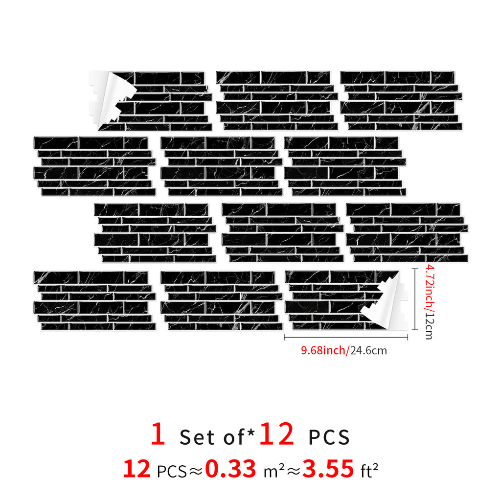 Linear Mosaic Tile Stickers - Black marble - High Gloss Crystal Film