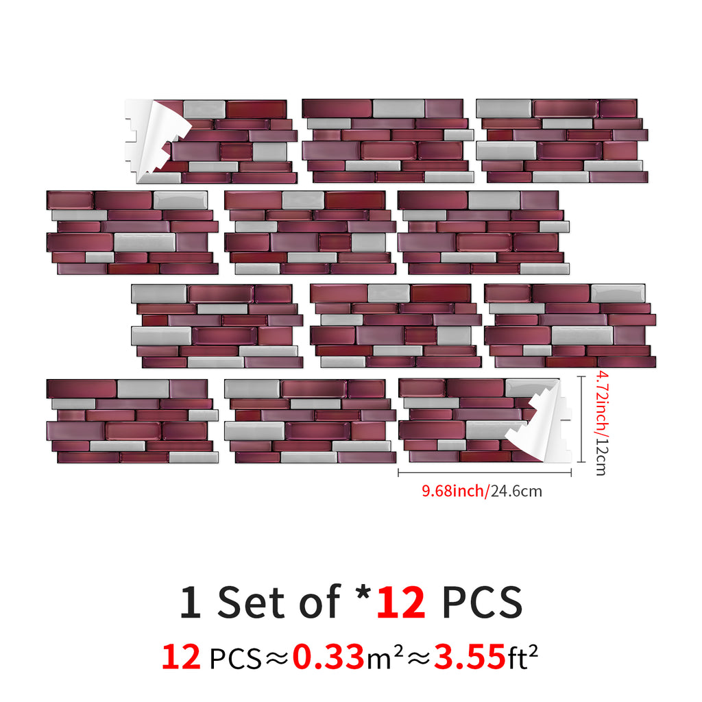 Linear Mosaic Tile Stickers - Dark Red - High Gloss Crystal Film