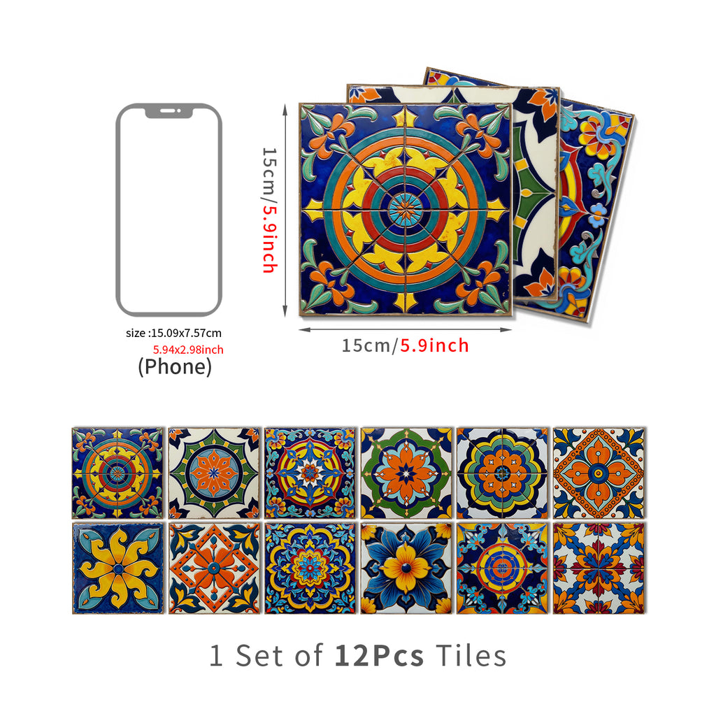 Vintage Patterned 3D Foam Tiles - Spanish Talavera - Soft Embossed Wall Panels