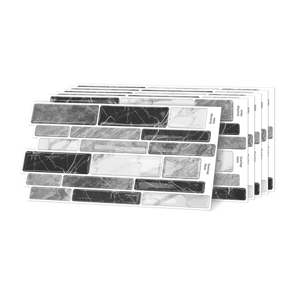 Monochrome Marble 3D Gel Mosaic Tiles - Heat Resistant Stick on Splashback