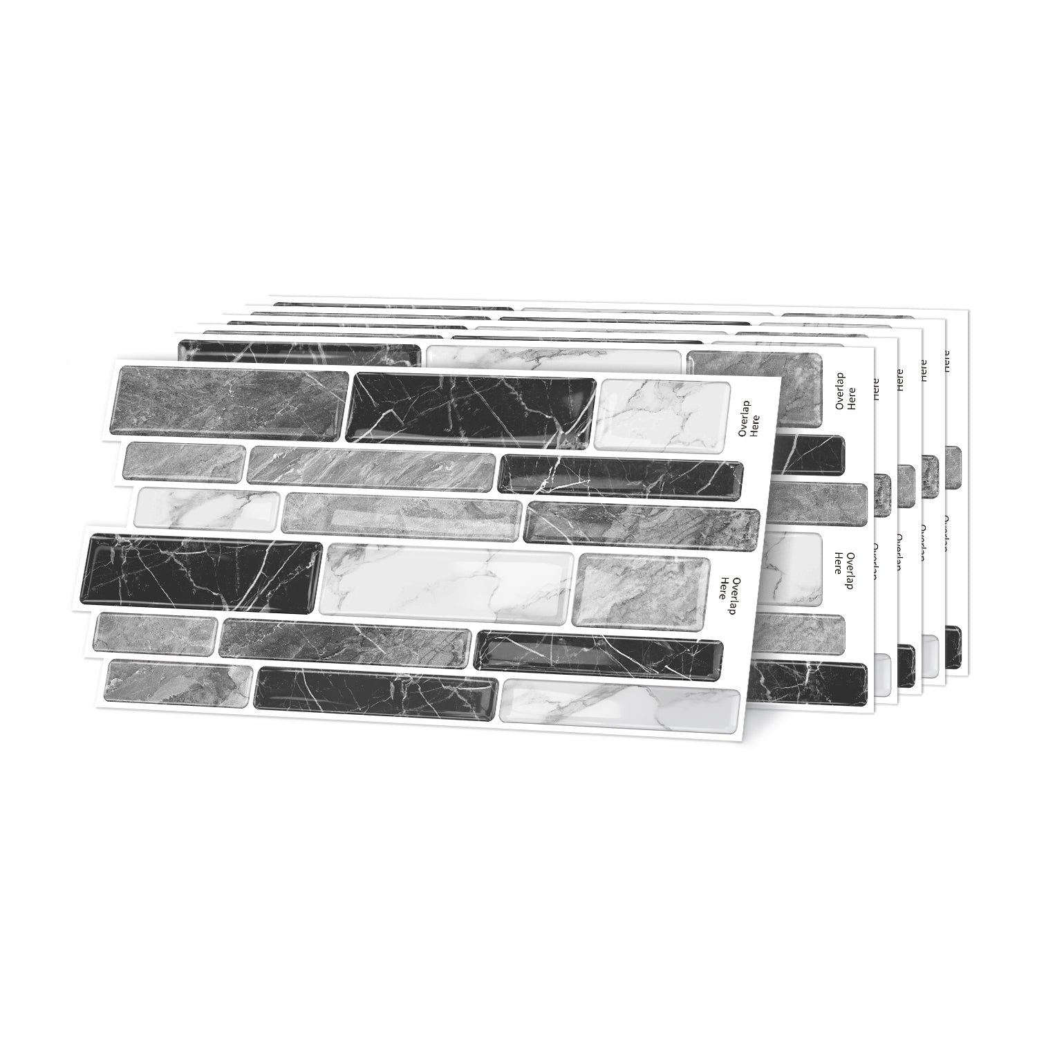 Monochrome Marble 3D Gel Mosaic Tiles - Heat Resistant Stick on Splashback