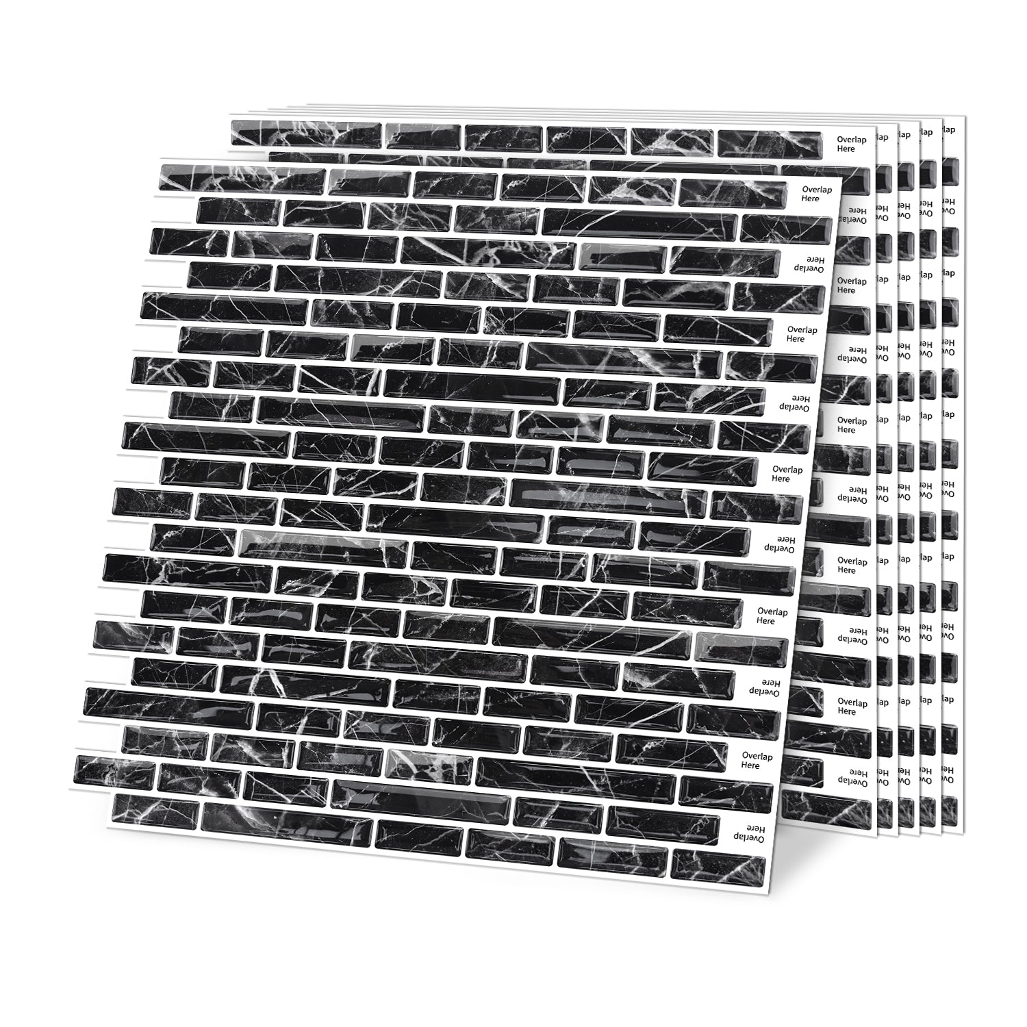 Linear Strip Mosaic Tiles - Black Mix - 3D Textured Gel Stickers for Bathroom