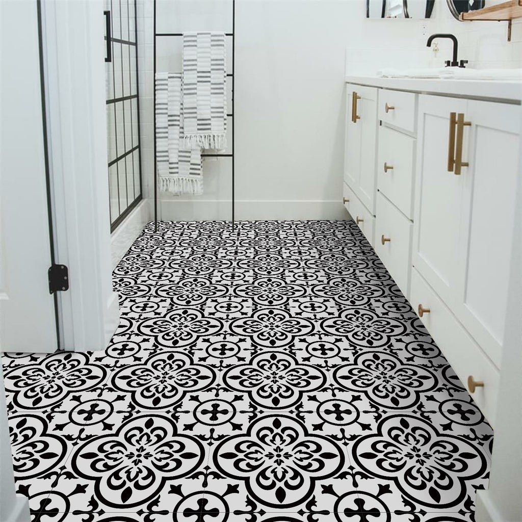 Vinyl Floor Tiles - Victorian Midnight - Non-Slip Peel and Stick Flooring