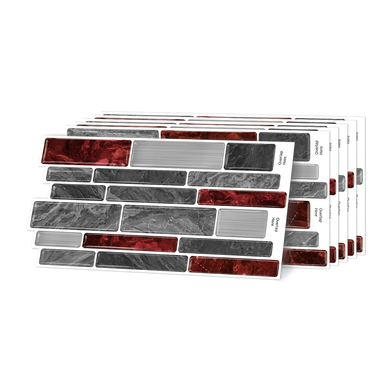 Burgundy Red Marble 3D Gel Mosaic Tiles - Heat Resistant Stick on Splashback