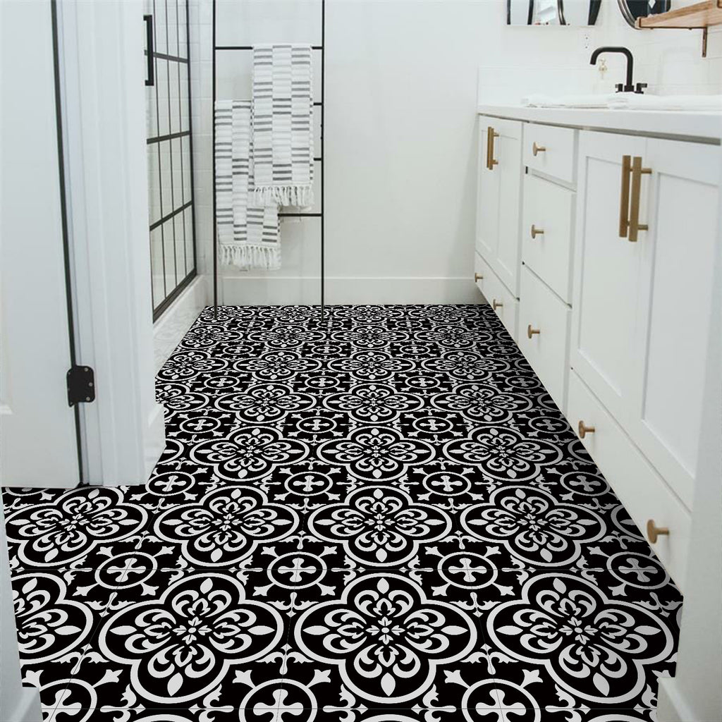 Vinyl Floor Tiles - Noir Blossom - Non-Slip Peel and Stick Flooring