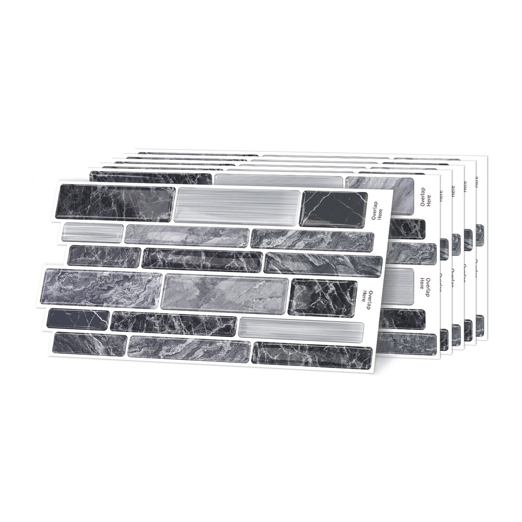 Charcoal Grey Marble 3D Gel Mosaic Tiles - Heat Resistant Stick on Splashback