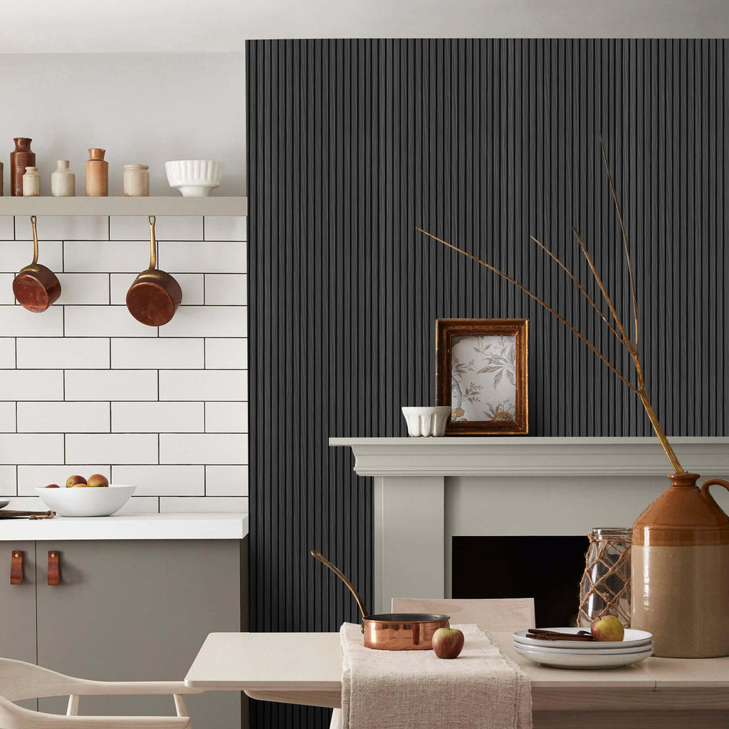 Sticky Back Plastic Vinyl Wrap - Ebony Slat - For Furniture & Kitchen Cupboards