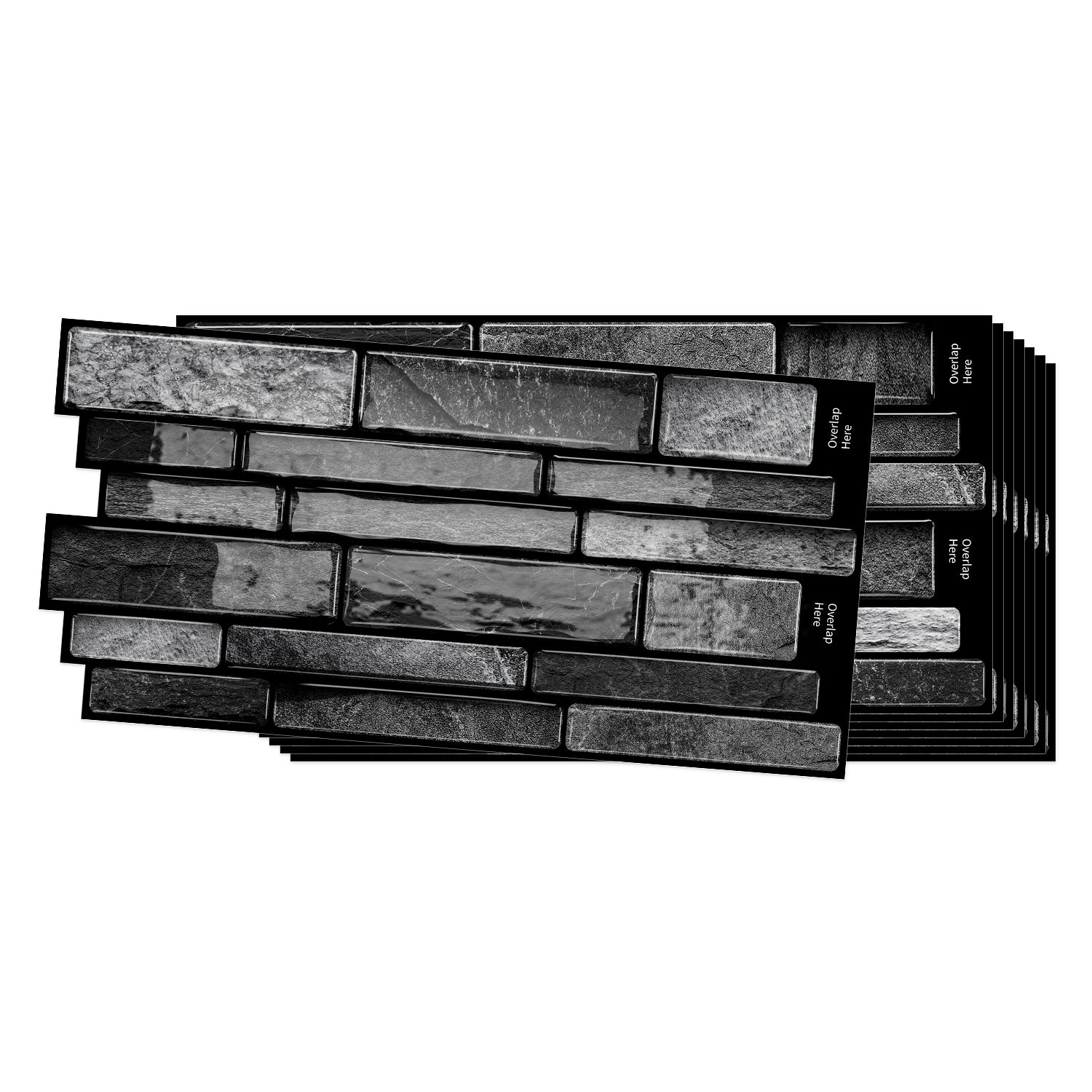 Volcanic Black Faux Stone Gel Tiles - 3D Peel and Stick Splashback