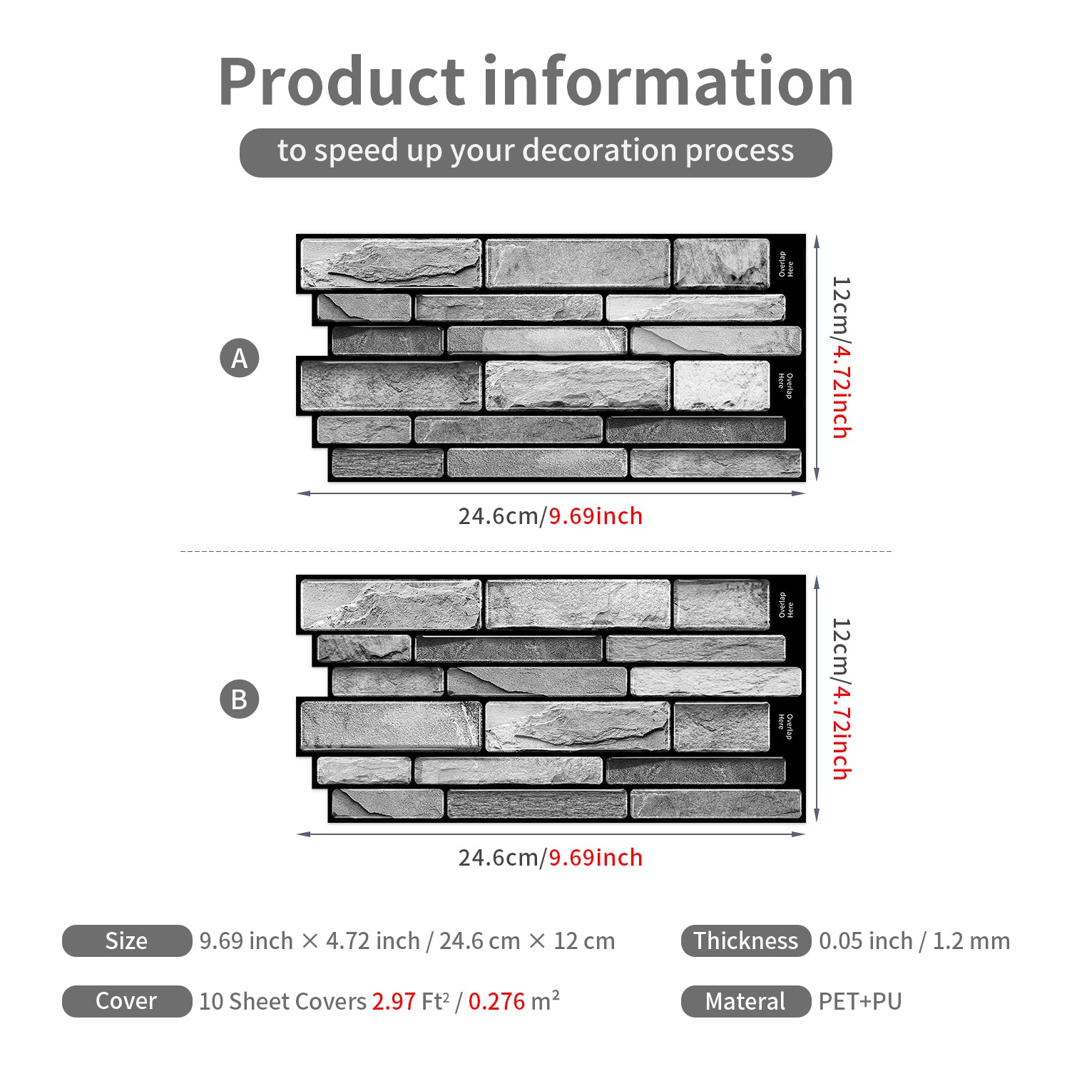 Ash Grey Slate Faux Stone Gel Tiles - 3D Peel and Stick Splashback