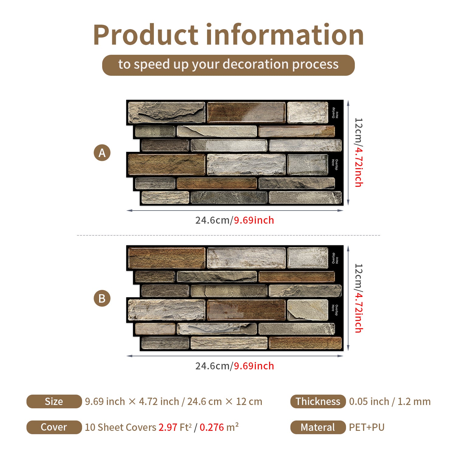 Rustic Sandstone Faux Stone Gel Tiles - 3D Peel and Stick Splashback