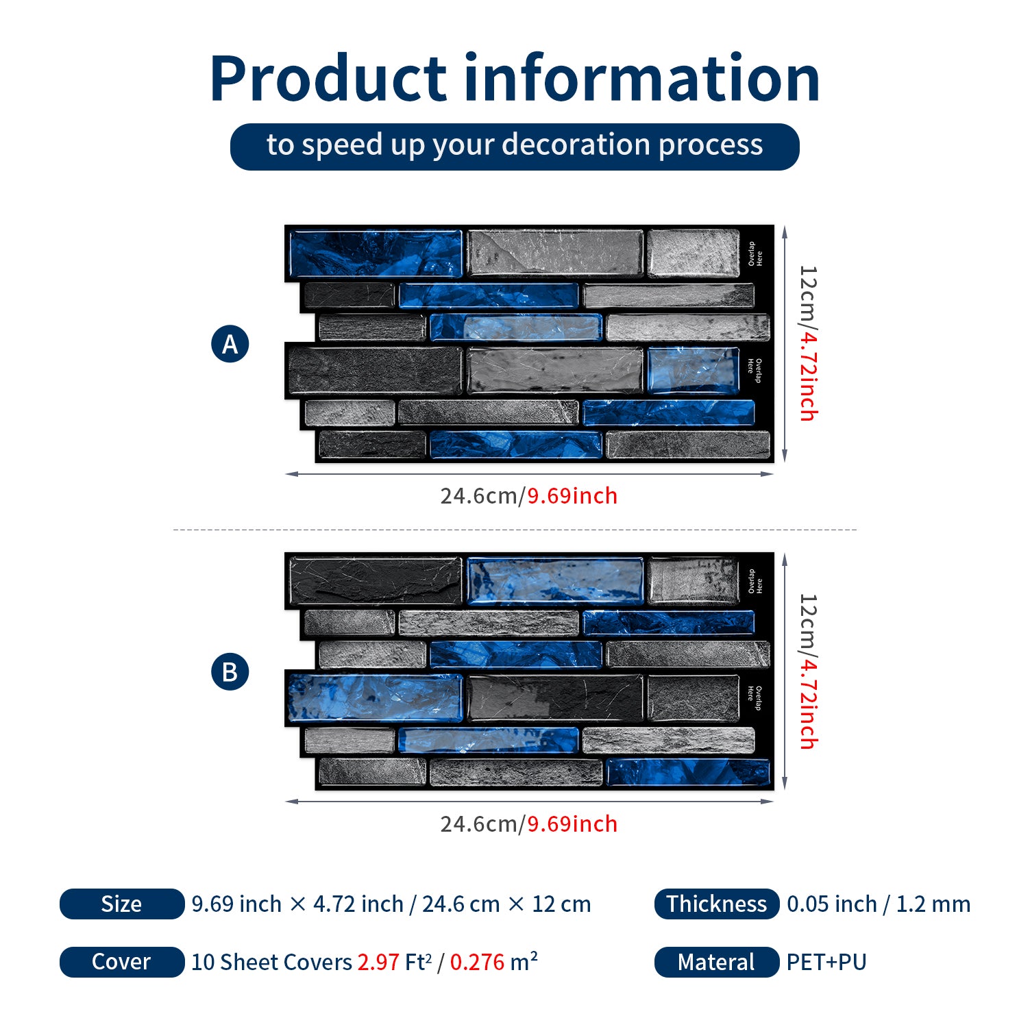 Midnight Blue Slate Faux Stone Gel Tiles - 3D Peel and Stick Splashback