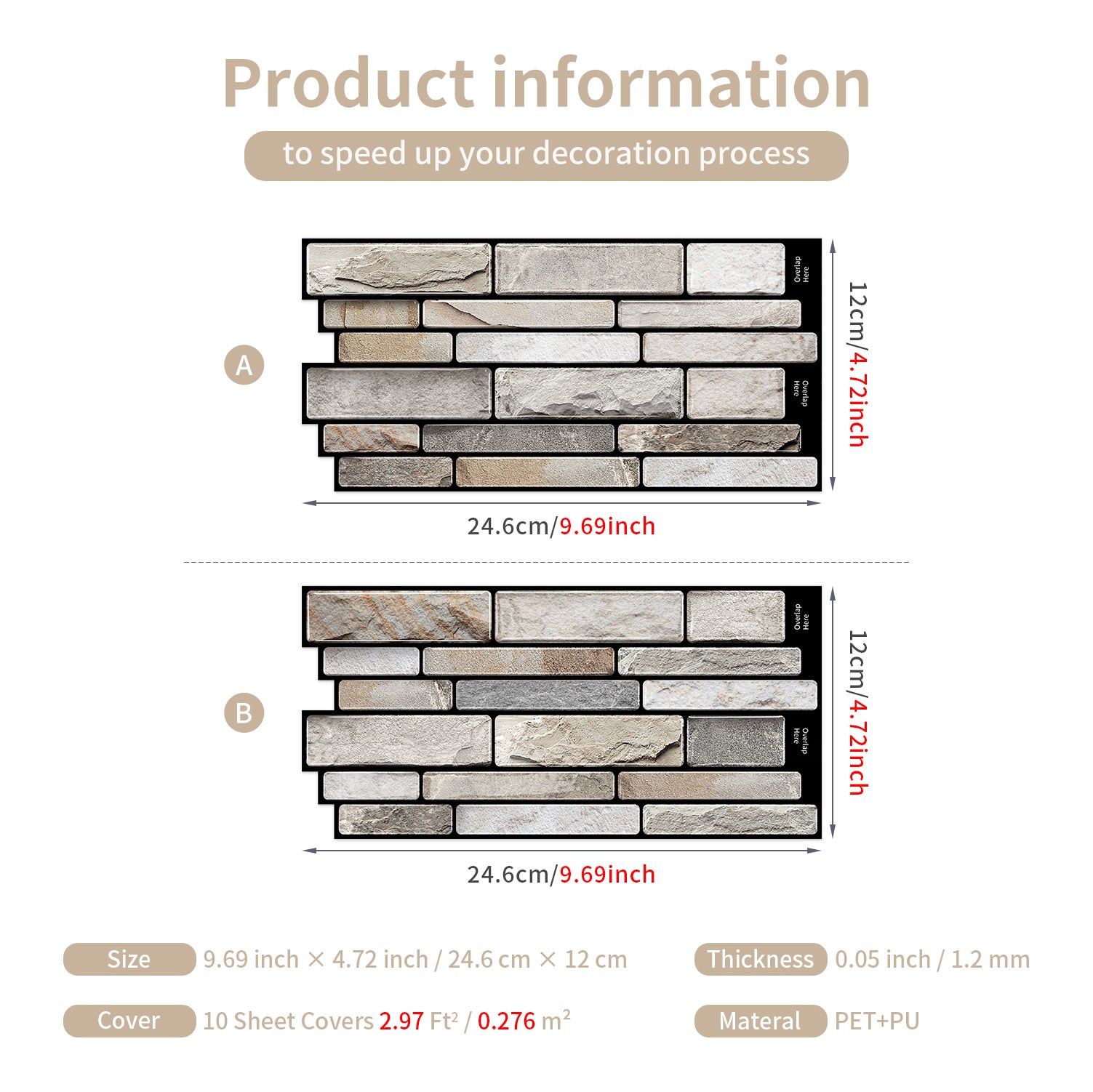 Natural Limestone Faux Stone Gel Tiles - 3D Peel and Stick Splashback