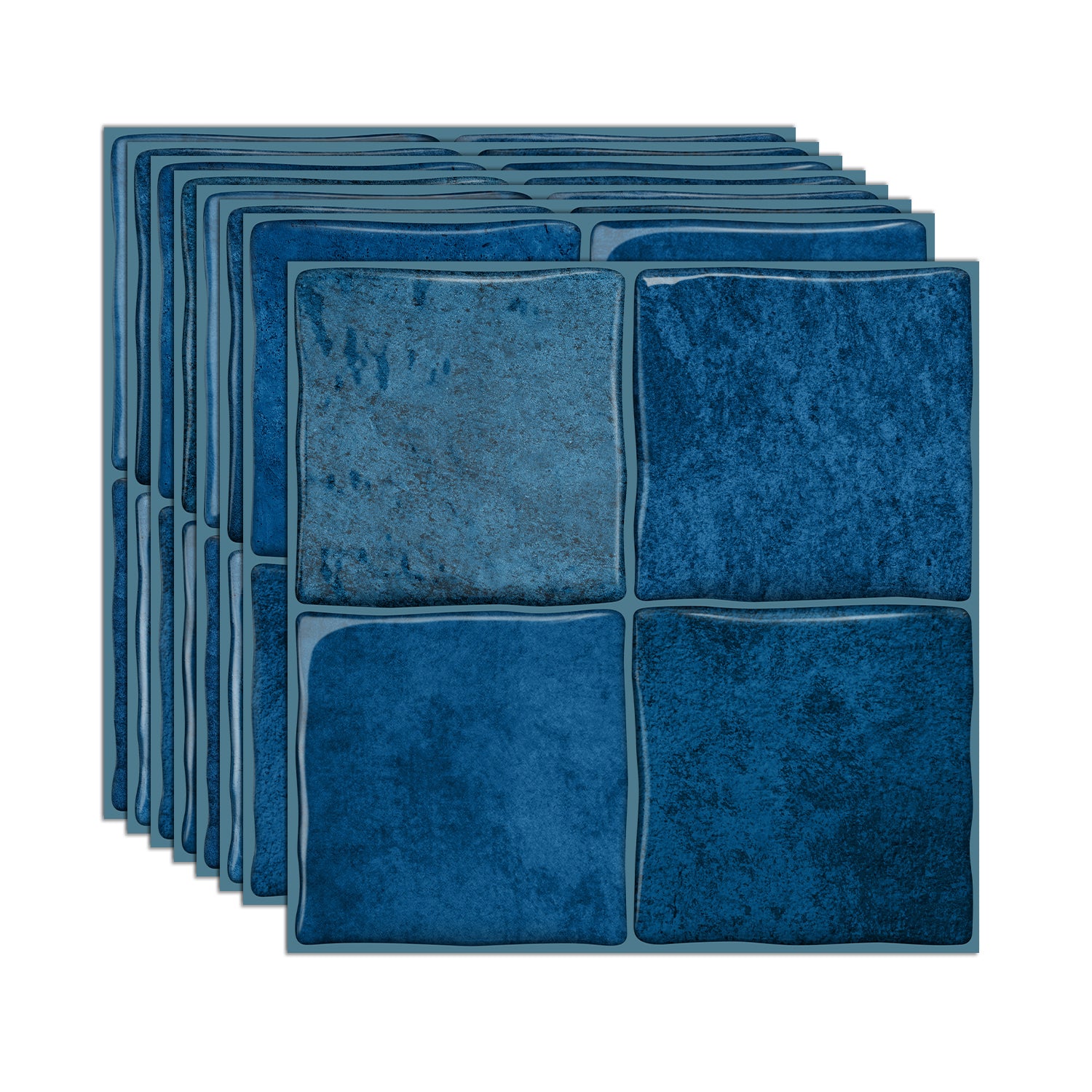 Cobalt Blue Square Grid Mosaic Tiles - 3D Gel Peel and Stick Splashback