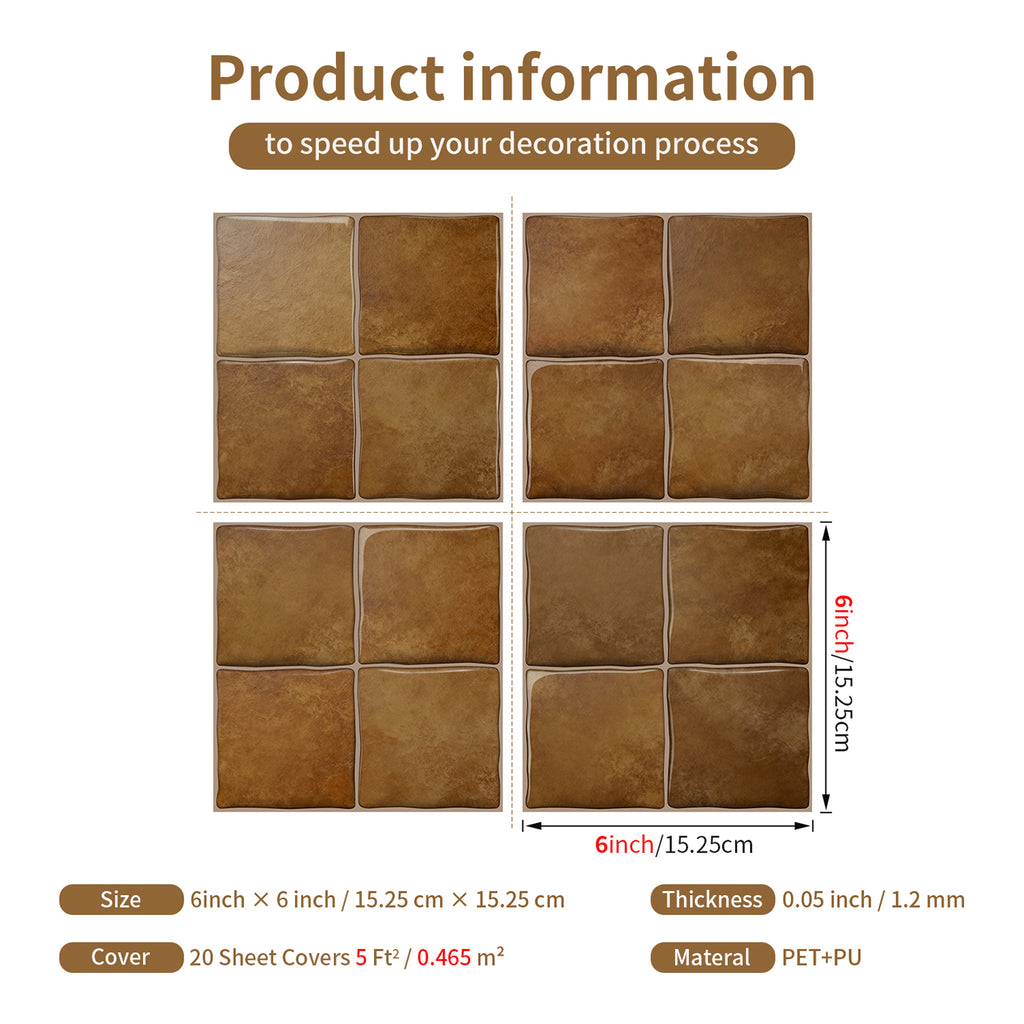 Amber Brown Square Grid Mosaic Tiles - 3D Gel Peel and Stick Splashback