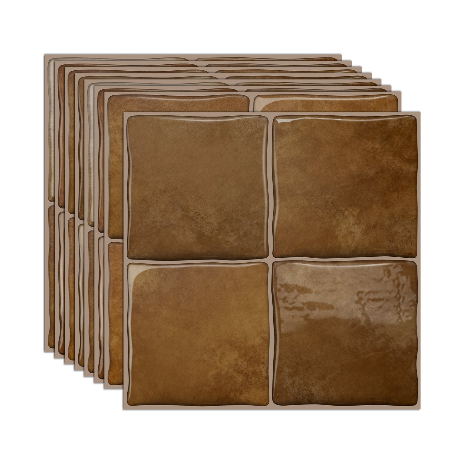 Amber Brown Square Grid Mosaic Tiles - 3D Gel Peel and Stick Splashback