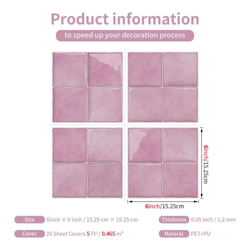 Rose Pink Square Grid Mosaic Tiles - 3D Gel Peel and Stick Splashback