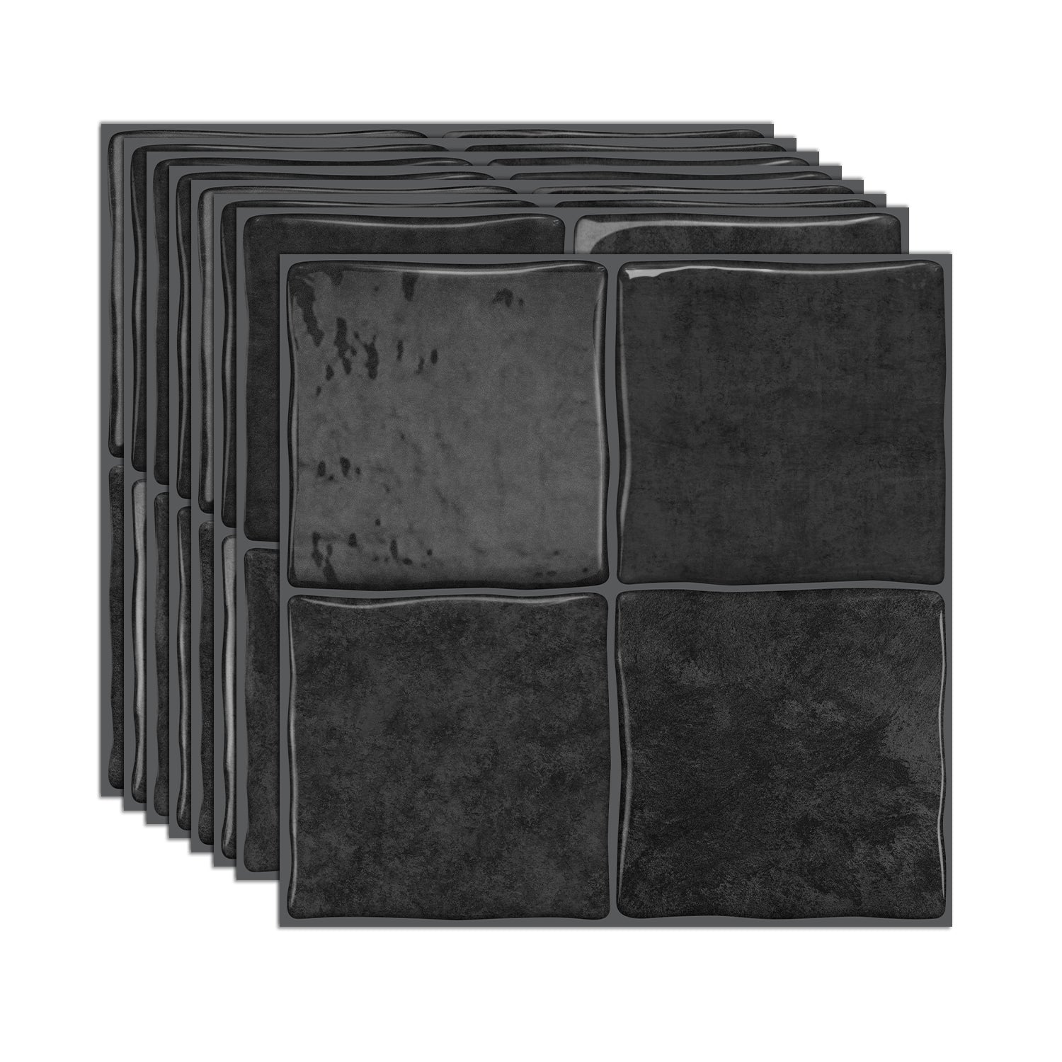 Midnight Black Square Grid Mosaic Tiles - 3D Gel Peel and Stick Splashback