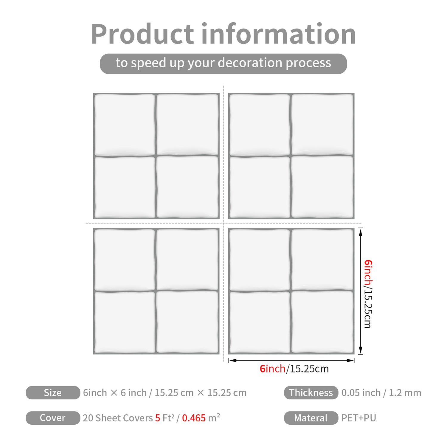 Classic White Square Grid Mosaic Tiles - 3D Gel Peel and Stick Splashback