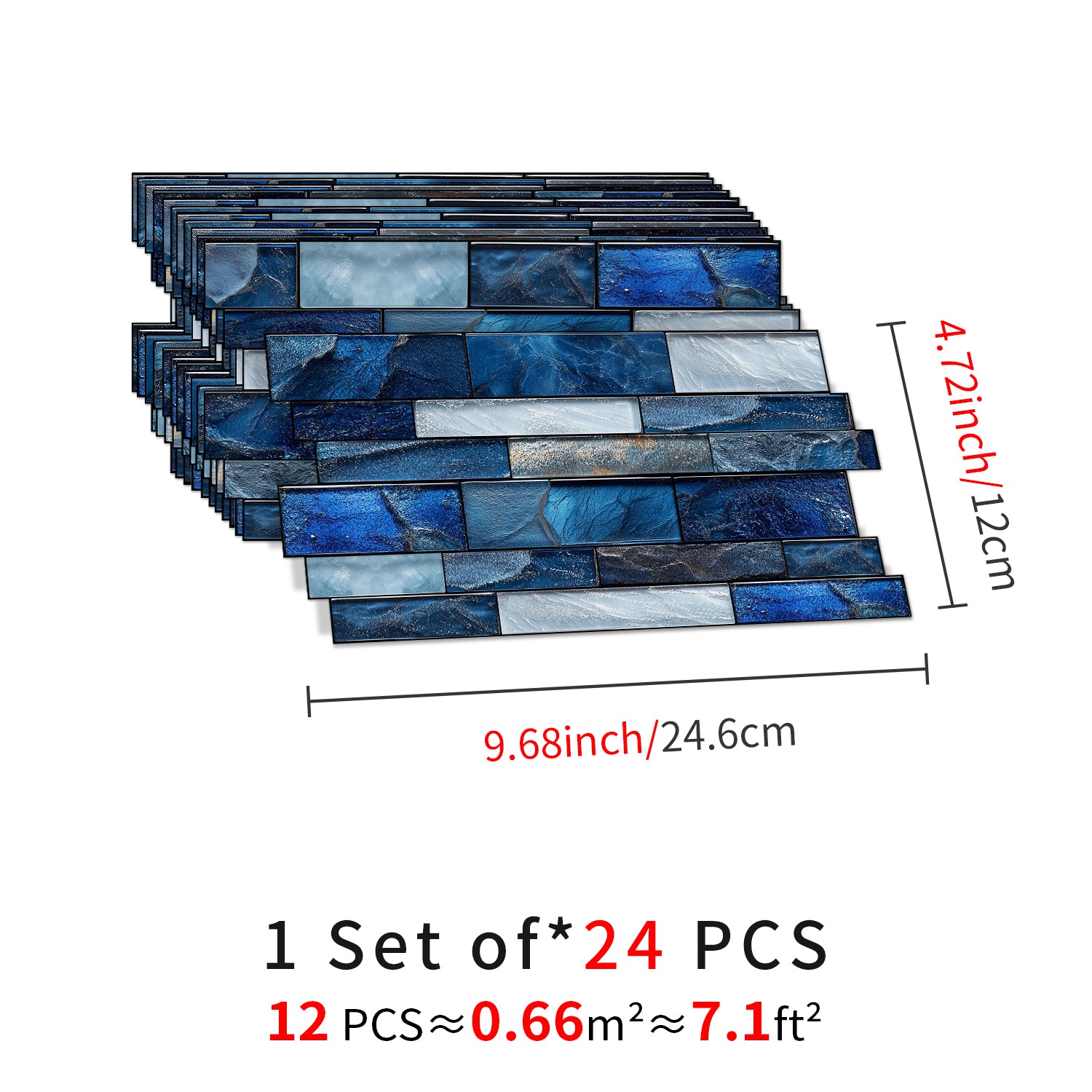 Linear Mosaic Tile Stickers - Sapphire Blue - High Gloss Crystal Film