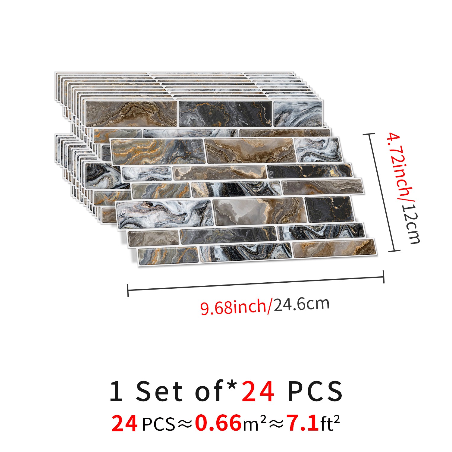 Linear Mosaic Tile Stickers - Grey Brown - High Gloss Crystal Film