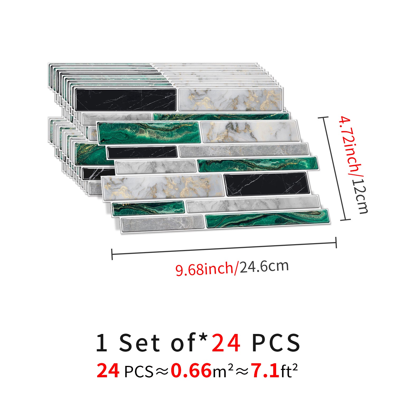 Linear Mosaic Tile Stickers - Gray Green - High Gloss Crystal Film