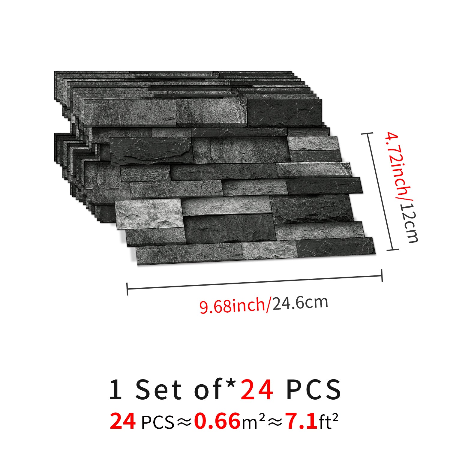 Linear Mosaic Tile Stickers - Charcoal Black - High Gloss Crystal Film