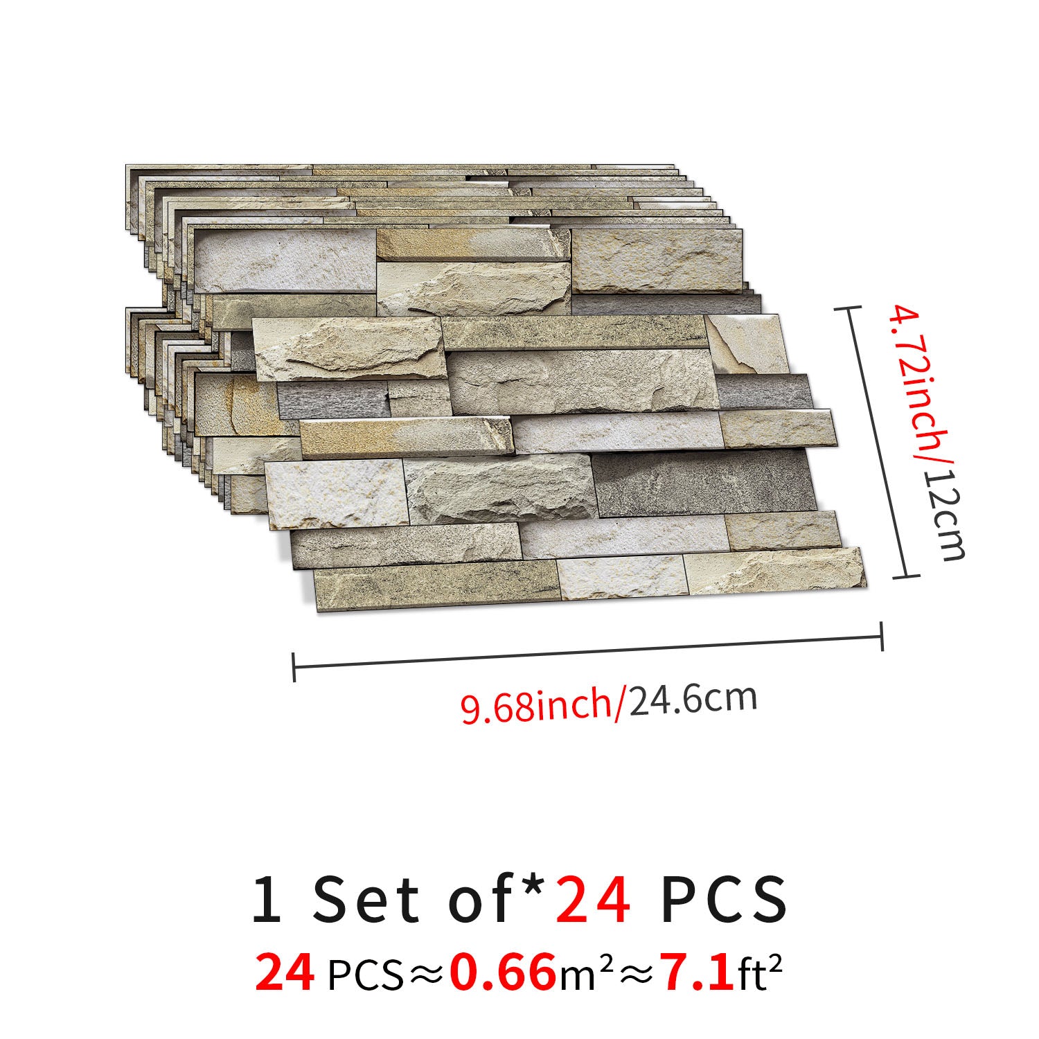 Linear Mosaic Tile Stickers - Beige Brick - High Gloss Crystal Film