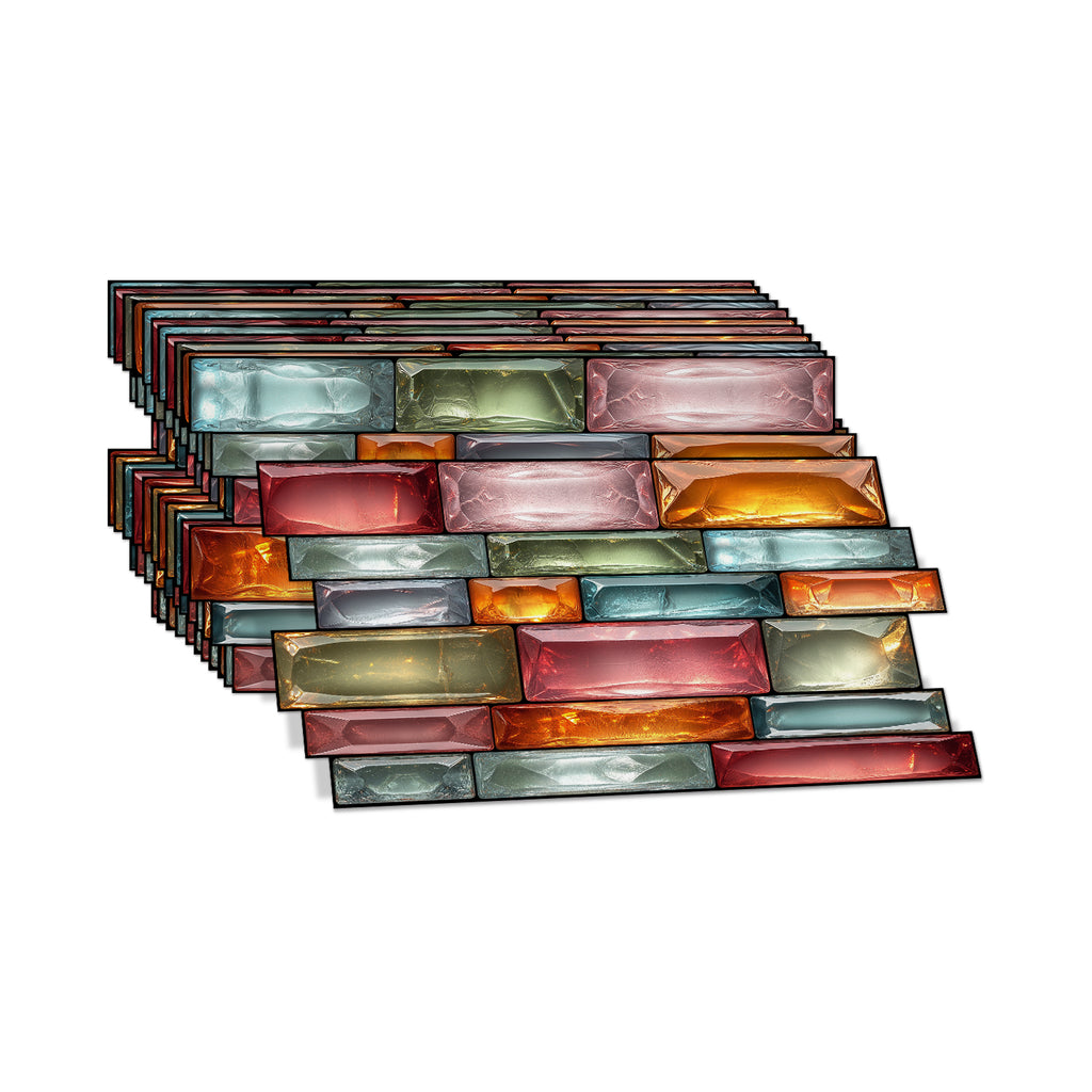 Linear Mosaic Tile Stickers - Colorful Glass - High Gloss Crystal Film