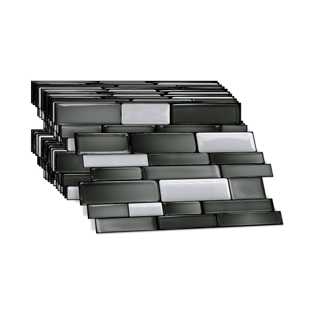 Linear Mosaic Tile Stickers - Black Stone - High Gloss Crystal Film