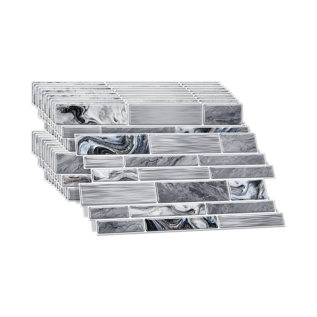 Linear Mosaic Tile Stickers - Silver Gray - High Gloss Crystal Film