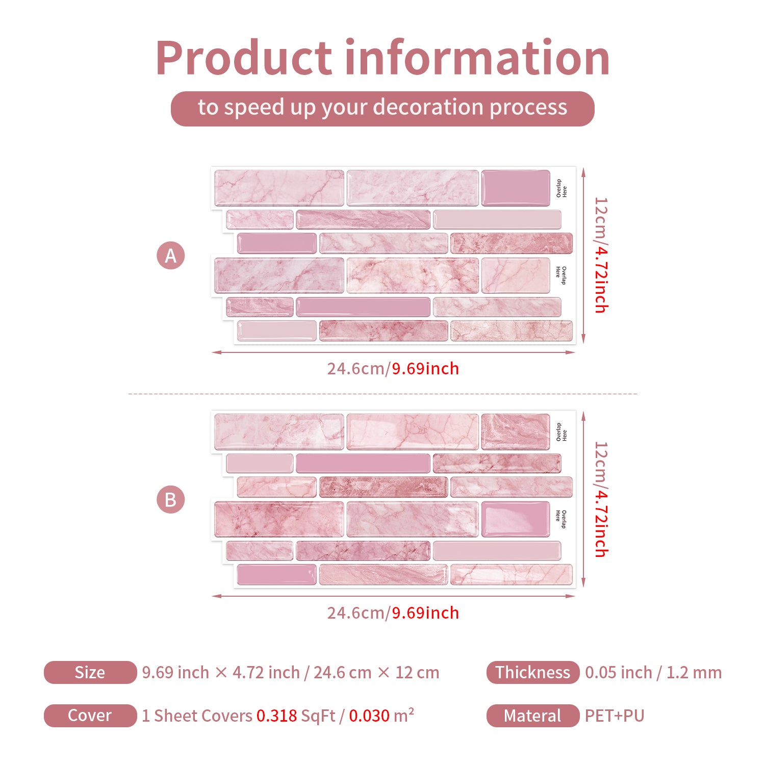 Blush Pink Marble 3D Gel Mosaic Tiles - Heat Resistant Stick on Splashback