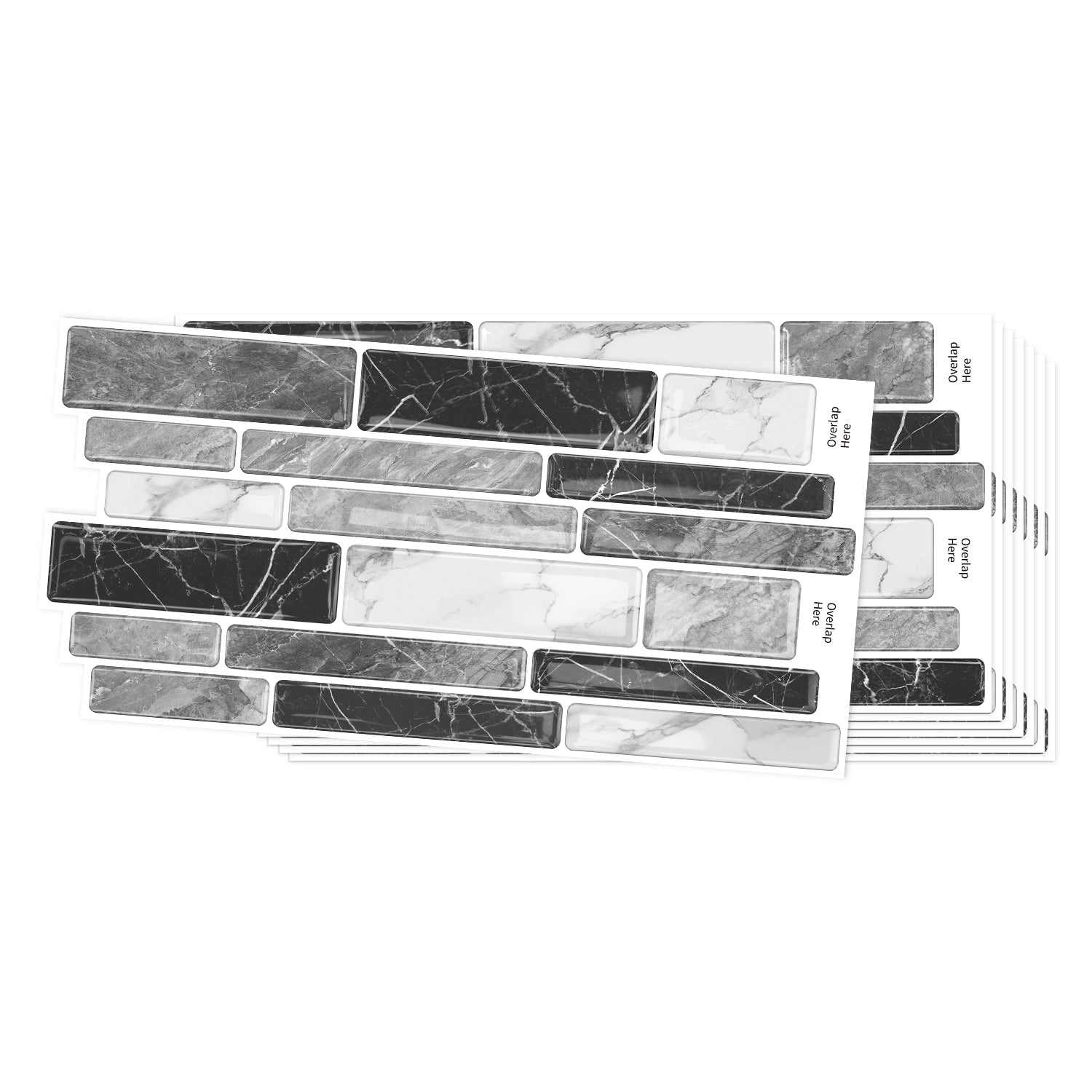 Monochrome Marble 3D Gel Mosaic Tiles - Heat Resistant Stick on Splashback