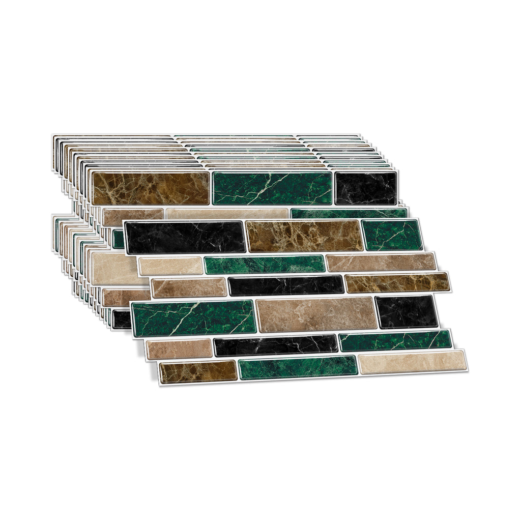 Linear Mosaic Tile Stickers - Brown Green - High Gloss Crystal Film
