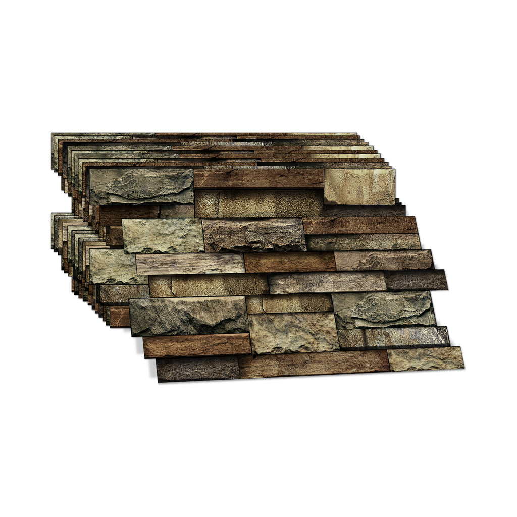 Linear Mosaic Tile Stickers - Brown Brick - High Gloss Crystal Film