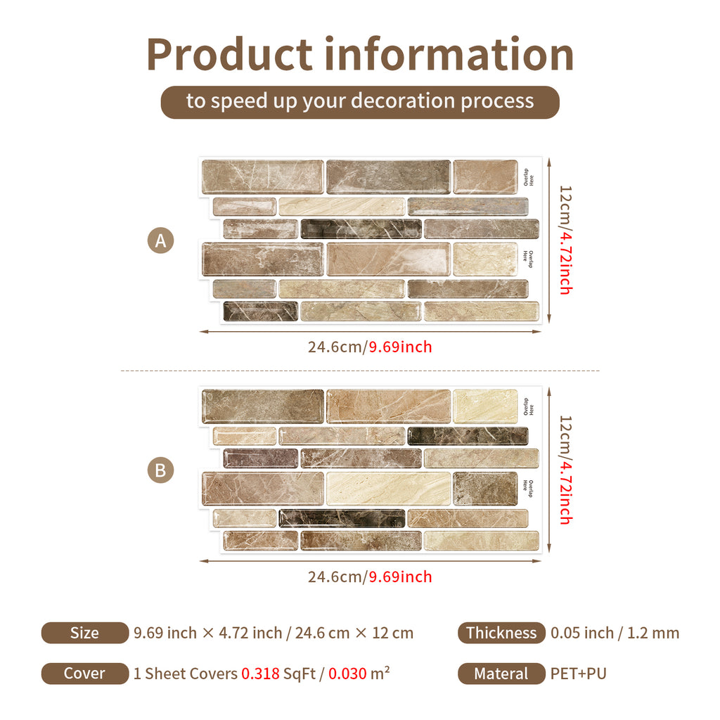 Desert Sand Marble 3D Gel Mosaic Tiles - Heat Resistant Stick on Splashback