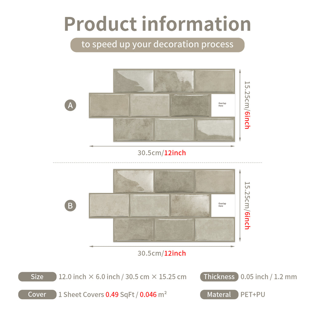 3D Gel Subway Tiles - Warm Taupe - Premium Peel and Stick Kitchen Splashback