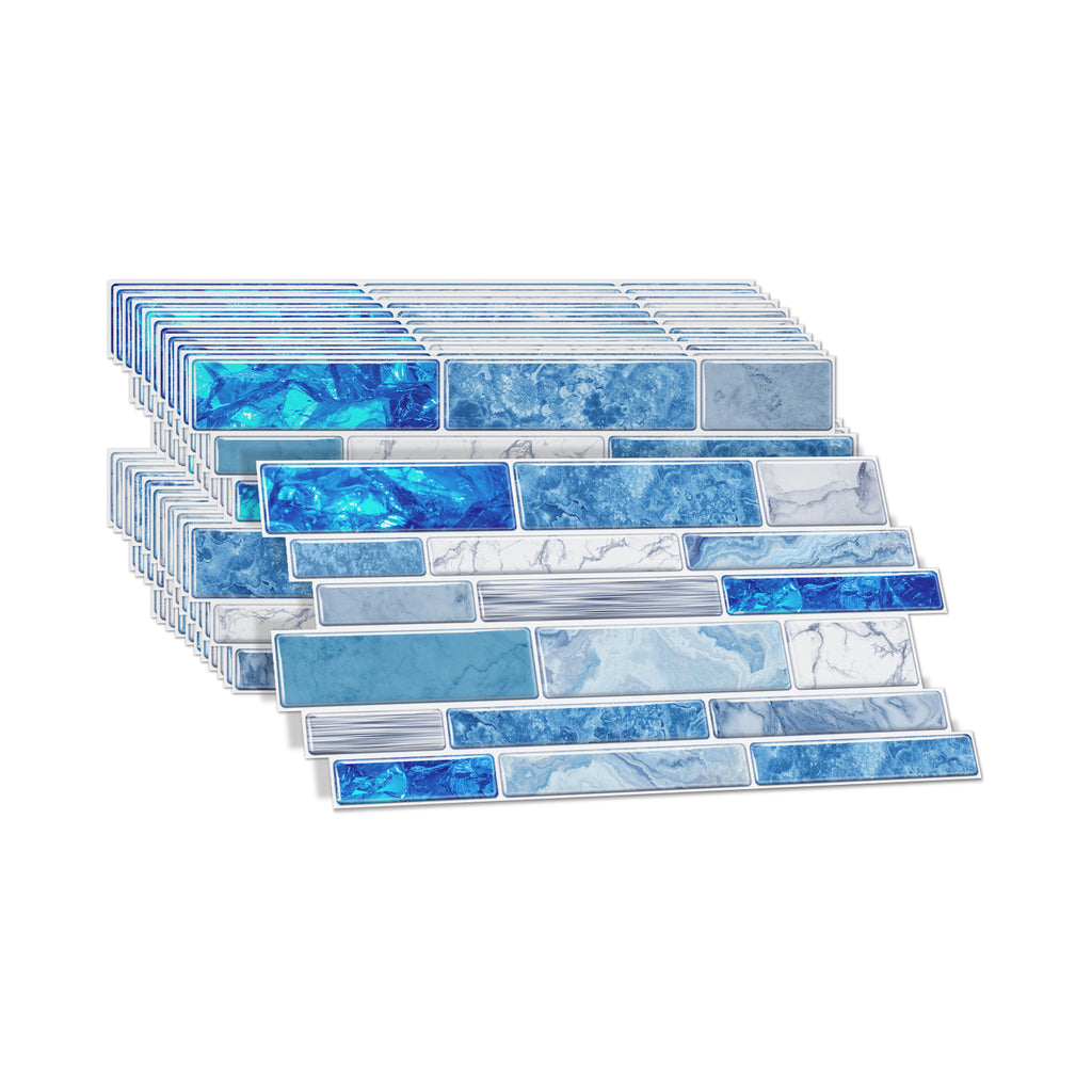 Linear Mosaic Tile Stickers - Blue & White - High Gloss Crystal Film